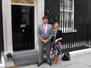 Willie MacKenzie and Claire Lewis outside Number 10 Downing Street, before the screening of The End of the Line